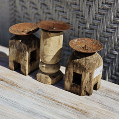 Indian Wooden Hand Carved Candle Holder Stand ( Set of 3) 285