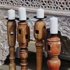 Indian Wooden Hand Carved Candle Holder Stand ( Set of 4) 283
