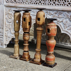 Indian Wooden Hand Carved Candle Holder Stand ( Set of 4) 283