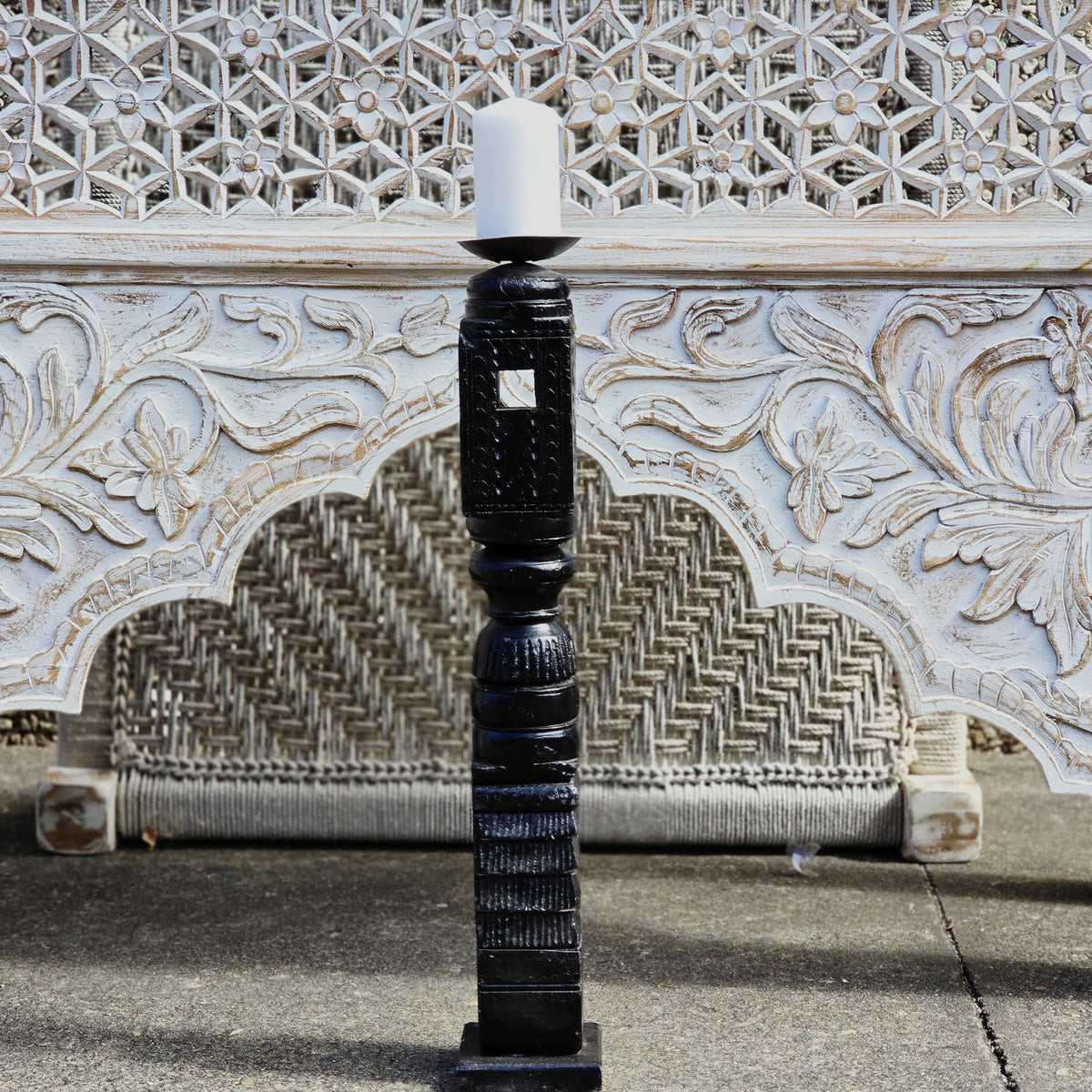 Indian Wooden Hand Carved Candle Holder Stand 282