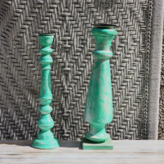 Indian Wooden Hand Carved Candle Holder Stand (Set of 2) 281