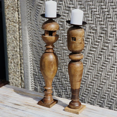Indian Wooden Hand Carved Candle Holder Stand (Set of 2) 280