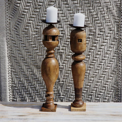 Indian Wooden Hand Carved Candle Holder Stand (Set of 2) 280