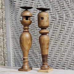 Indian Wooden Hand Carved Candle Holder Stand (Set of 2) 280