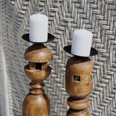 Indian Wooden Hand Carved Candle Holder Stand (Set of 2) 280