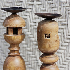 Indian Wooden Hand Carved Candle Holder Stand (Set of 2) 280