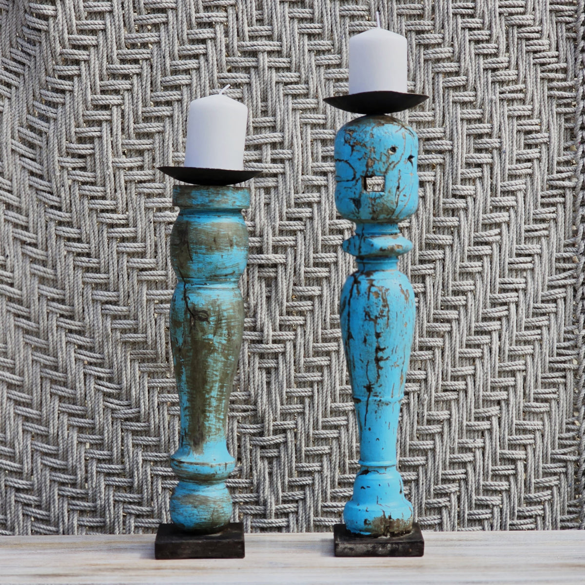 Indian Wooden Hand Carved Candle Holder Stand (Set of 2) 279