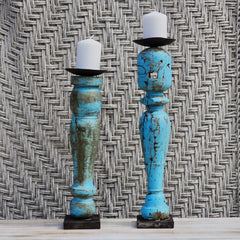 Indian Wooden Hand Carved Candle Holder Stand (Set of 2) 279