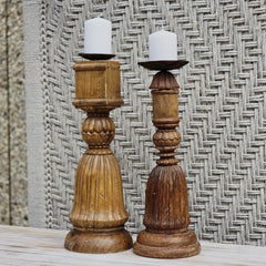 Indian Wooden Hand Carved Candle Holder Stand (Set of 2) 278