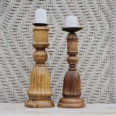 Indian Wooden Hand Carved Candle Holder Stand (Set of 2) 278
