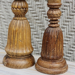 Indian Wooden Hand Carved Candle Holder Stand (Set of 2) 278