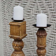 Indian Wooden Hand Carved Candle Holder Stand (Set of 2) 278