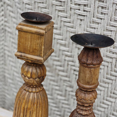 Indian Wooden Hand Carved Candle Holder Stand (Set of 2) 278