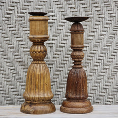 Indian Wooden Hand Carved Candle Holder Stand (Set of 2) 278