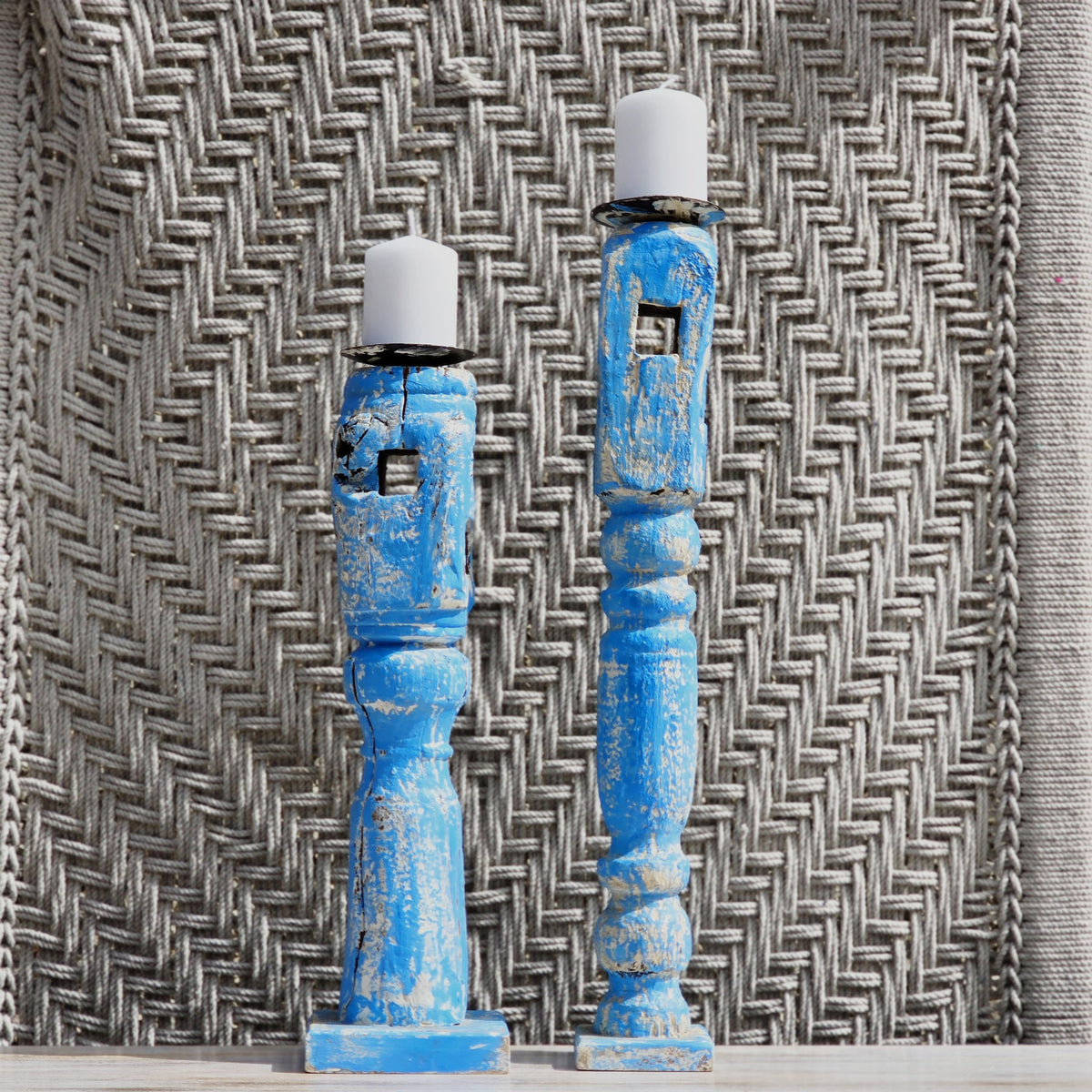 Indian Wooden Hand Carved Candle Holder Stand (Set of 2) 277