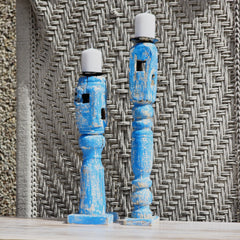 Indian Wooden Hand Carved Candle Holder Stand (Set of 2) 277