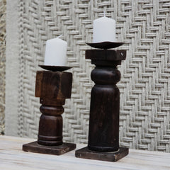 Indian Wooden Hand Carved Candle Holder Stand (Set of 2) 276