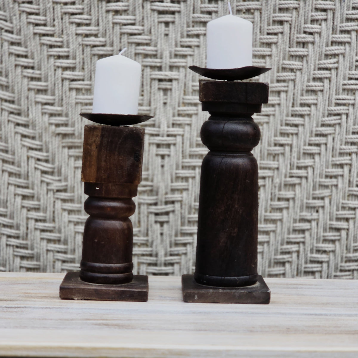 Indian Wooden Hand Carved Candle Holder Stand (Set of 2) 276