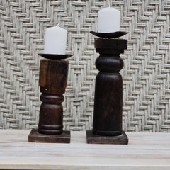 Indian Wooden Hand Carved Candle Holder Stand (Set of 2) 276