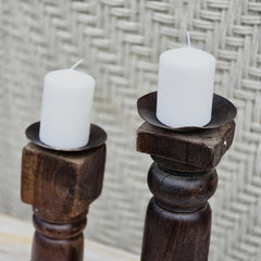 Indian Wooden Hand Carved Candle Holder Stand (Set of 2) 276