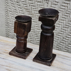 Indian Wooden Hand Carved Candle Holder Stand (Set of 2) 276