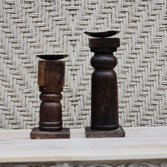Indian Wooden Hand Carved Candle Holder Stand (Set of 2) 276