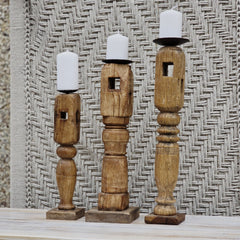 Indian Wooden Hand Carved Candle Holder Stand (Set of 3) 273