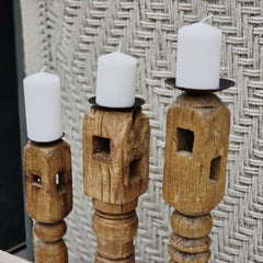 Indian Wooden Hand Carved Candle Holder Stand (Set of 3) 273