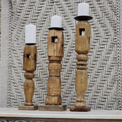Indian Wooden Hand Carved Candle Holder Stand (Set of 3) 273