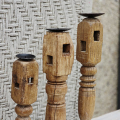 Indian Wooden Hand Carved Candle Holder Stand (Set of 3) 273