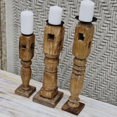 Indian Wooden Hand Carved Candle Holder Stand (Set of 3) 273
