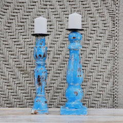 Indian Wooden Hand Carved Candle Holder Stand (Set of 2) 272