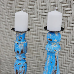 Indian Wooden Hand Carved Candle Holder Stand (Set of 2) 272