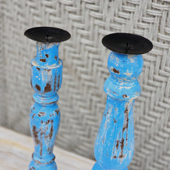 Indian Wooden Hand Carved Candle Holder Stand (Set of 2) 272