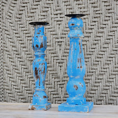 Indian Wooden Hand Carved Candle Holder Stand (Set of 2) 272