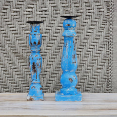 Indian Wooden Hand Carved Candle Holder Stand (Set of 2) 272