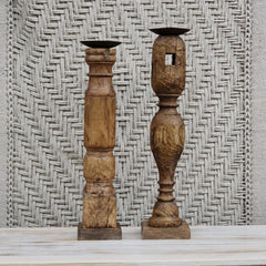 Indian Wooden Hand Carved Candle Holder Stand (Set of 2) 271