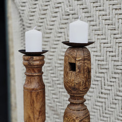 Indian Wooden Hand Carved Candle Holder Stand (Set of 2) 271