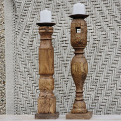 Indian Wooden Hand Carved Candle Holder Stand (Set of 2) 271
