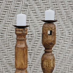 Indian Wooden Hand Carved Candle Holder Stand (Set of 2) 271