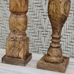 Indian Wooden Hand Carved Candle Holder Stand (Set of 2) 271