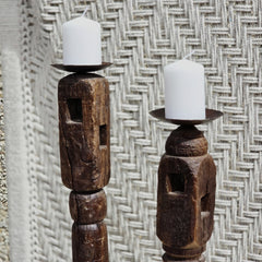Indian Wooden Hand Carved Candle Holder Stand (Set of 2) 270