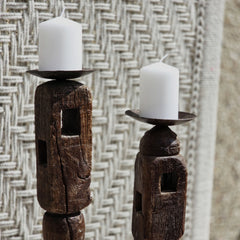 Indian Wooden Hand Carved Candle Holder Stand (Set of 2) 270