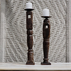 Indian Wooden Hand Carved Candle Holder Stand (Set of 2) 270