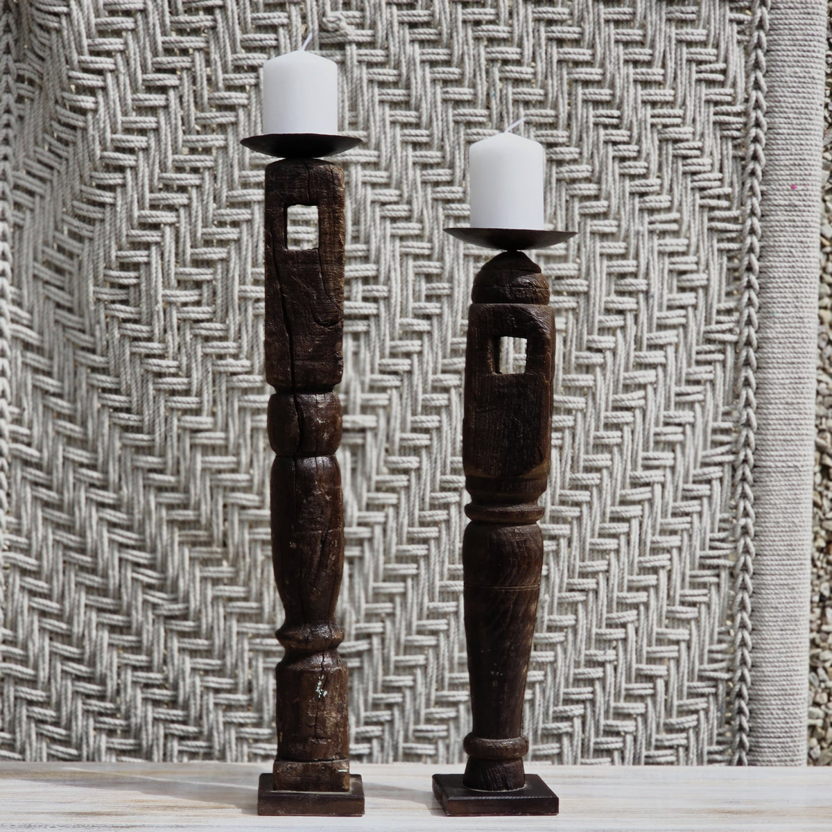 Indian Wooden Hand Carved Candle Holder Stand (Set of 2) 270