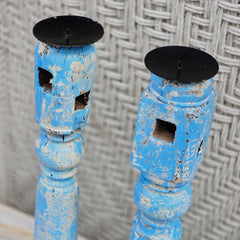 Indian Wooden Hand Carved Candle Holder Stand (Set of 2) 268