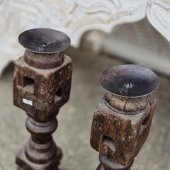 Indian Wooden Hand Carved Candle Holder Stand (Set of 2) 266
