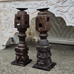 Indian Wooden Hand Carved Candle Holder Stand (Set of 2) 266