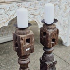 Indian Wooden Hand Carved Candle Holder Stand (Set of 2) 266