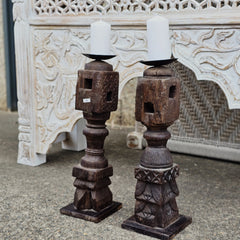 Indian Wooden Hand Carved Candle Holder Stand (Set of 2) 266